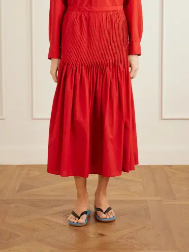 Auralee Pleated Cotton-poplin Midi Skirt | Thumbnail 3