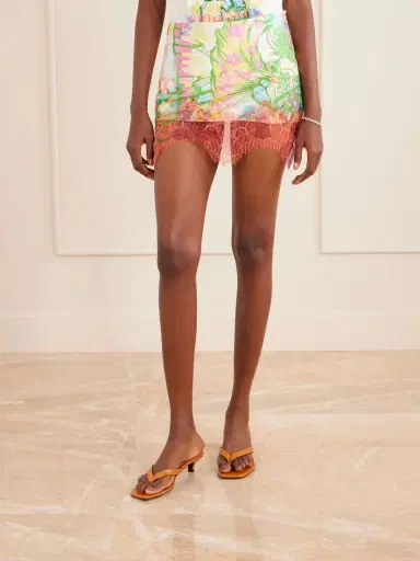 Donde Esteban Sonido Bestial Lace-trimmed Printed Satin Mini Skirt | Thumbnail 3