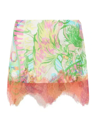 Donde Esteban Sonido Bestial Lace-trimmed Printed Satin Mini Skirt | Thumbnail 1