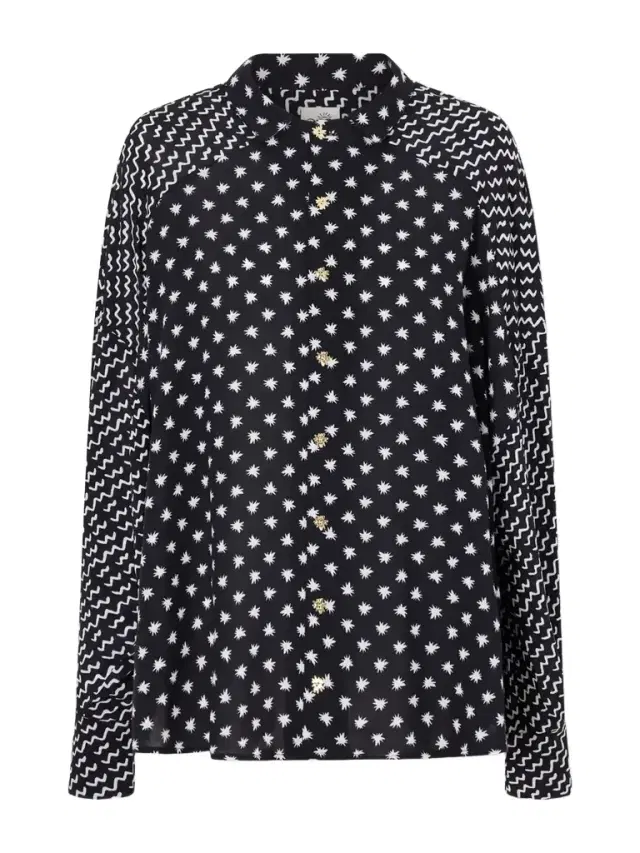 Donde Esteban Estrellitas Y Olas Printed Satin Shirt