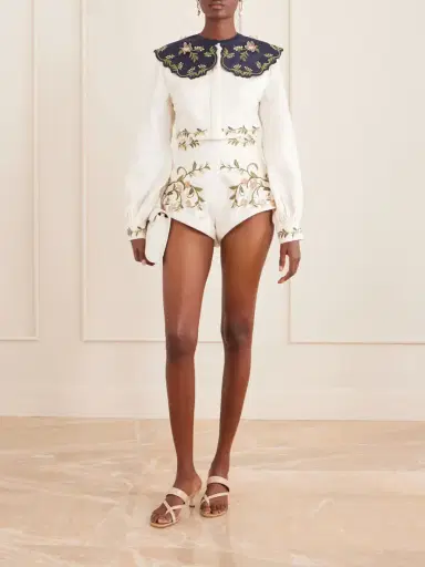 Agua by Agua Bendita Floral Embroidered Linen Mini Shorts | Thumbnail 2