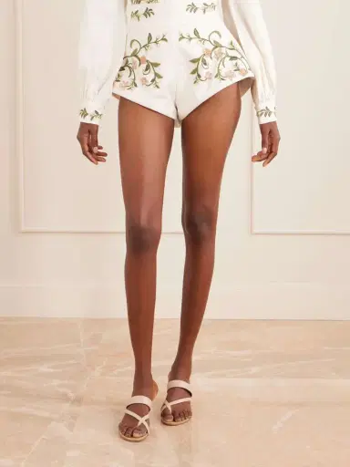 Agua by Agua Bendita Floral Embroidered Linen Mini Shorts | Thumbnail 3