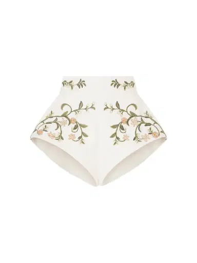 Agua by Agua Bendita Floral Embroidered Linen Mini Shorts | Thumbnail 1