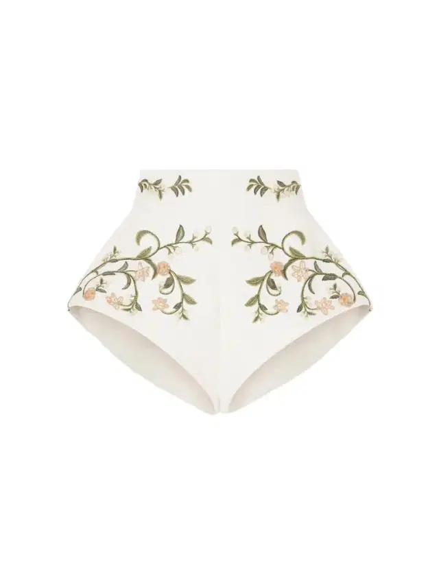 Floral Embroidered Linen Mini Shorts