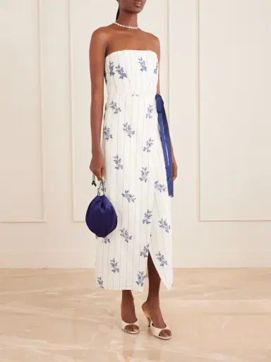 Agua by Agua Bendita Cinefila Striped Embellished Linen Midi Dress | Thumbnail 2