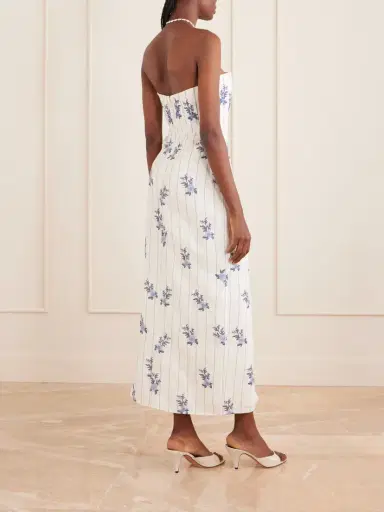 Agua by Agua Bendita Cinefila Striped Embellished Linen Midi Dress | Thumbnail 3