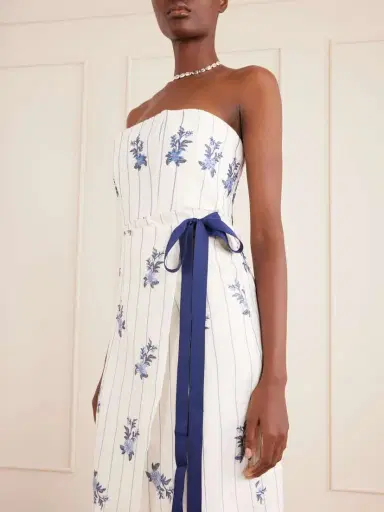 Agua by Agua Bendita Cinefila Striped Embellished Linen Midi Dress | Thumbnail 4
