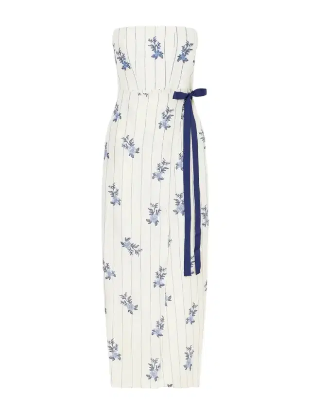 Cinefila Striped Embellished Linen Midi Dress
