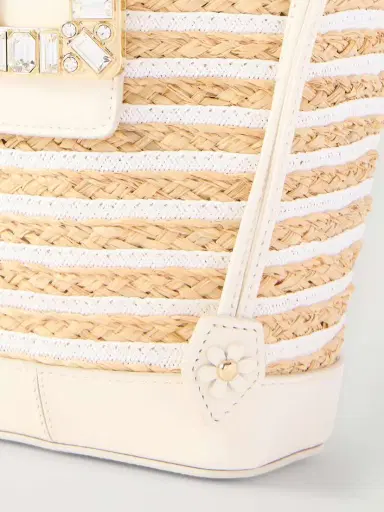 Roger Vivier Viv' Skate Embellished Leather-trimmed Striped Woven Raffia Clutch | Thumbnail 5 Roger Vivier Viv' Skate Embellished Leather-trimmed Striped Woven Raffia Clutch | Thumbnail 5