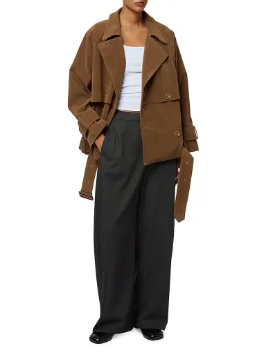 Apparis Women's Gaia Faux Suede Short Trench Coat - Saddle Brown - Size Large | Thumbnail 2 Apparis Women's Gaia Faux Suede Short Trench Coat - Saddle Brown - Size Large | Thumbnail 2