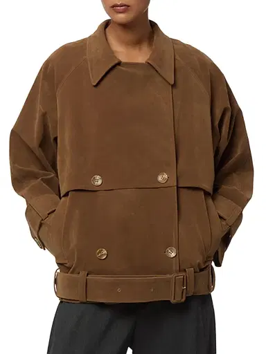 Apparis Women's Gaia Faux Suede Short Trench Coat - Saddle Brown - Size Large | Thumbnail 3 Apparis Women's Gaia Faux Suede Short Trench Coat - Saddle Brown - Size Large | Thumbnail 3