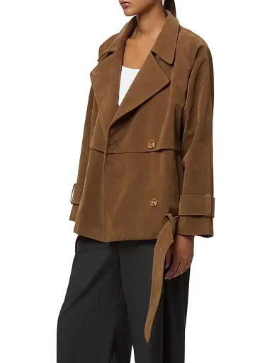 Apparis Women's Gaia Faux Suede Short Trench Coat - Saddle Brown - Size Large | Thumbnail 4 Apparis Women's Gaia Faux Suede Short Trench Coat - Saddle Brown - Size Large | Thumbnail 4