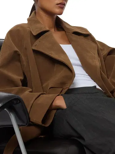 Apparis Women's Gaia Faux Suede Short Trench Coat - Saddle Brown - Size Large | Thumbnail 6 Apparis Women's Gaia Faux Suede Short Trench Coat - Saddle Brown - Size Large | Thumbnail 6