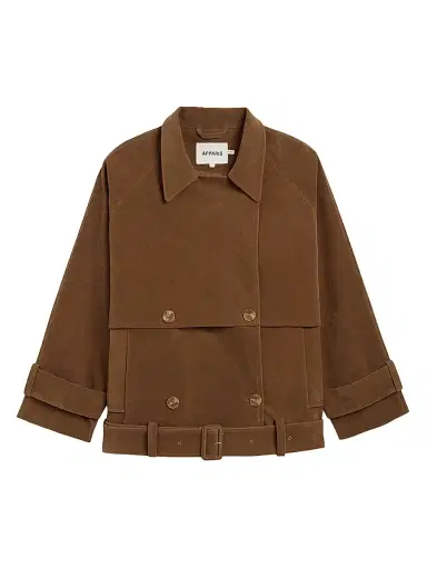 Apparis Women's Gaia Faux Suede Short Trench Coat - Saddle Brown - Size Large | Thumbnail 1 Apparis Women's Gaia Faux Suede Short Trench Coat - Saddle Brown - Size Large | Thumbnail 1