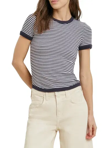 Favorite Daughter Women's The Foundation Striped T-Shirt - Navy White Stripe - Size XL | Thumbnail 4