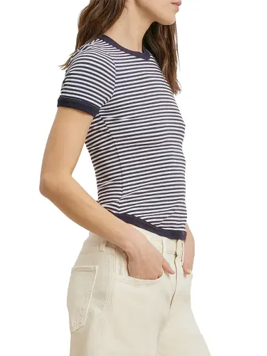 Favorite Daughter Women's The Foundation Striped T-Shirt - Navy White Stripe - Size XL | Thumbnail 5