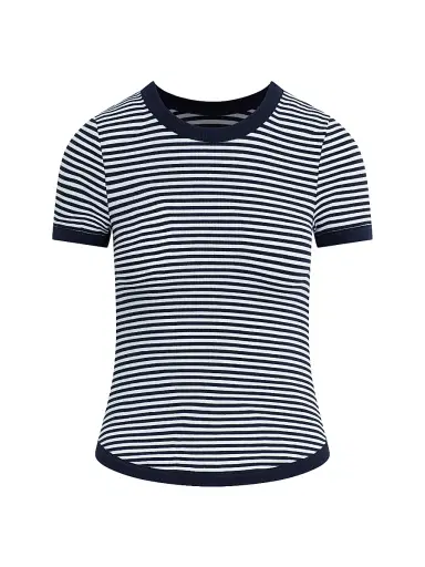 Favorite Daughter Women's The Foundation Striped T-Shirt - Navy White Stripe - Size XL | Thumbnail 1