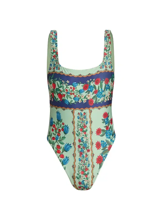 Farm Rio Women's Fruit Beauty One-Piece Swimsuit - Faded Green
