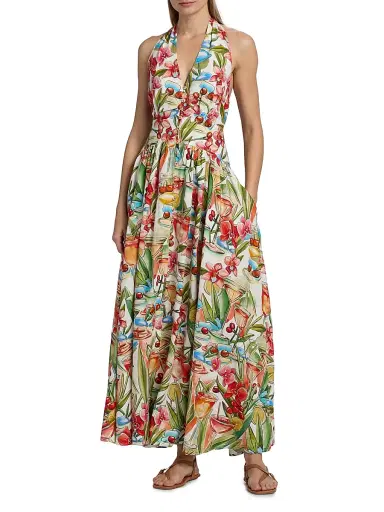 Farm Rio Women's Cocktail-Print Halterneck Maxi Dress - Off White - Size XL | Thumbnail 2 Farm Rio Women's Cocktail-Print Halterneck Maxi Dress - Off White - Size XL | Thumbnail 2