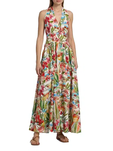 Farm Rio Women's Cocktail-Print Halterneck Maxi Dress - Off White - Size XL | Thumbnail 3 Farm Rio Women's Cocktail-Print Halterneck Maxi Dress - Off White - Size XL | Thumbnail 3