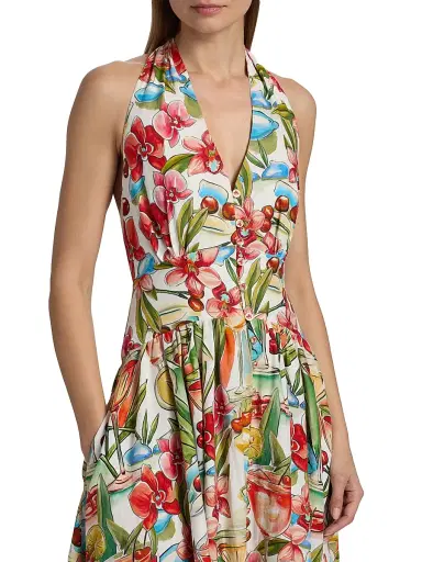 Farm Rio Women's Cocktail-Print Halterneck Maxi Dress - Off White - Size XL | Thumbnail 6 Farm Rio Women's Cocktail-Print Halterneck Maxi Dress - Off White - Size XL | Thumbnail 6