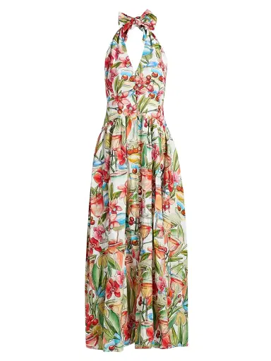 Farm Rio Women's Cocktail-Print Halterneck Maxi Dress - Off White - Size XL | Thumbnail 1 Farm Rio Women's Cocktail-Print Halterneck Maxi Dress - Off White - Size XL | Thumbnail 1