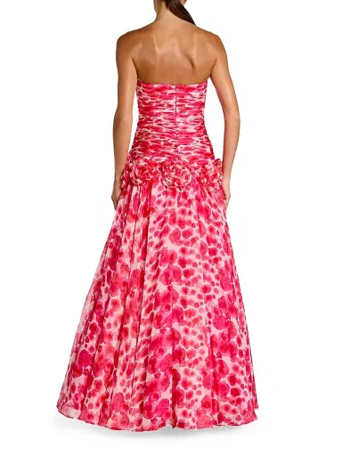 Mac Duggal Women's Floral Chiffon Strapless Gown - Grapefruit Multi - Size 12 | Thumbnail 2 Mac Duggal Women's Floral Chiffon Strapless Gown - Grapefruit Multi - Size 12 | Thumbnail 2