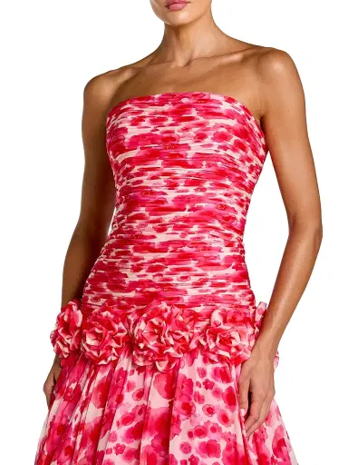 Mac Duggal Women's Floral Chiffon Strapless Gown - Grapefruit Multi - Size 12 | Thumbnail 3 Mac Duggal Women's Floral Chiffon Strapless Gown - Grapefruit Multi - Size 12 | Thumbnail 3
