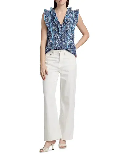 Ramy Brook Women's Samson Printed Cotton Top - Navy Floral - Size Medium | Thumbnail 2 Ramy Brook Women's Samson Printed Cotton Top - Navy Floral - Size Medium | Thumbnail 2