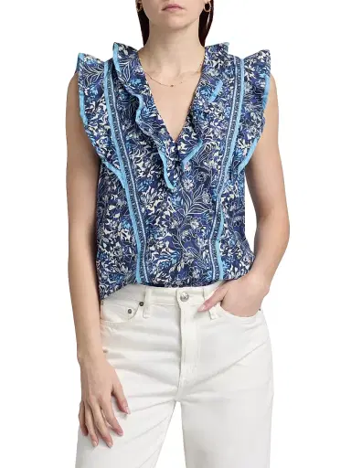 Ramy Brook Women's Samson Printed Cotton Top - Navy Floral - Size Medium | Thumbnail 3 Ramy Brook Women's Samson Printed Cotton Top - Navy Floral - Size Medium | Thumbnail 3