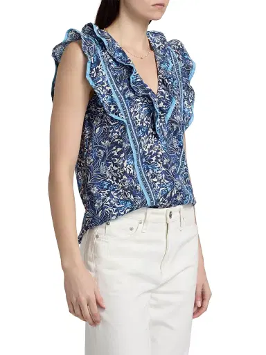 Ramy Brook Women's Samson Printed Cotton Top - Navy Floral - Size Medium | Thumbnail 4 Ramy Brook Women's Samson Printed Cotton Top - Navy Floral - Size Medium | Thumbnail 4