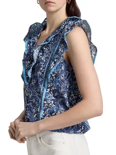 Ramy Brook Women's Samson Printed Cotton Top - Navy Floral - Size Medium | Thumbnail 6 Ramy Brook Women's Samson Printed Cotton Top - Navy Floral - Size Medium | Thumbnail 6