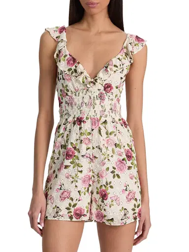 Alice + Olivia Women's Gemma Embroidered Floral Romper - Garden Gossip Offwhite - Size 14 | Thumbnail 3 Alice + Olivia Women's Gemma Embroidered Floral Romper - Garden Gossip Offwhite - Size 14 | Thumbnail 3