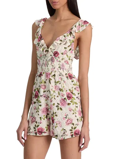 Alice + Olivia Women's Gemma Embroidered Floral Romper - Garden Gossip Offwhite - Size 14 | Thumbnail 4 Alice + Olivia Women's Gemma Embroidered Floral Romper - Garden Gossip Offwhite - Size 14 | Thumbnail 4