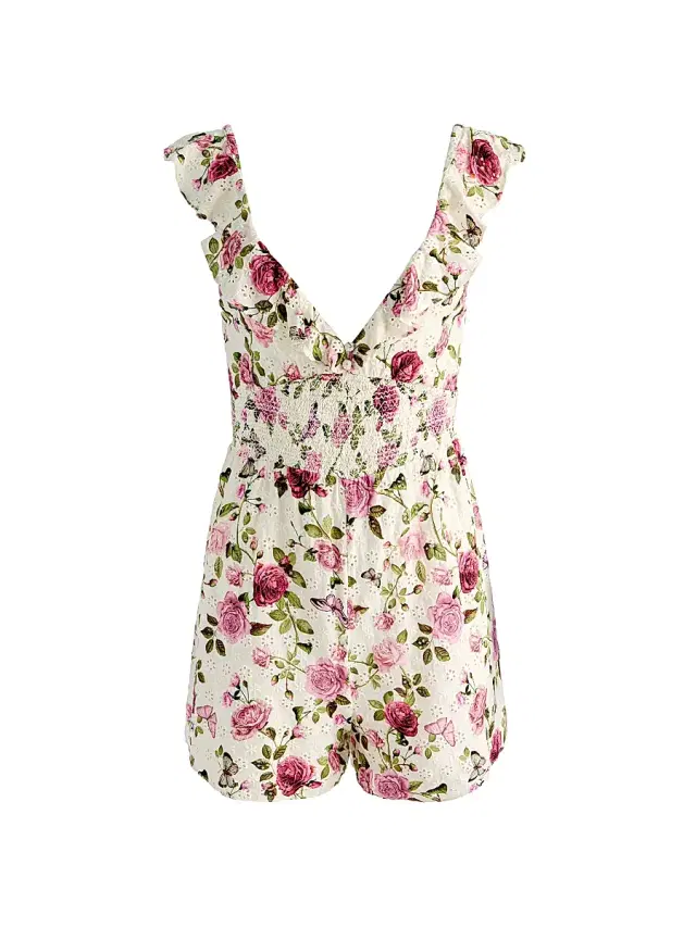 ALICE + OLIVIA Women's Gemma Embroidered Floral Romper - Garden Gossip Offwhite