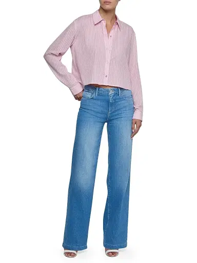 L'AGENCE Women's Cosette Striped Cotton Crop Shirt - Cameo Pink  Stripe | Thumbnail 2