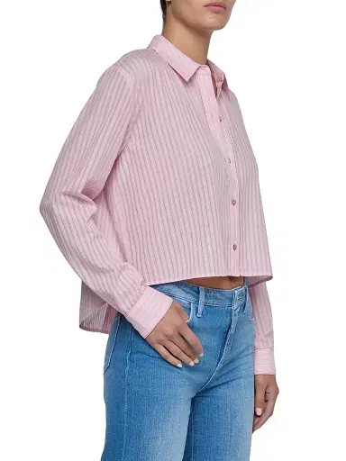 L'AGENCE Women's Cosette Striped Cotton Crop Shirt - Cameo Pink  Stripe | Thumbnail 4