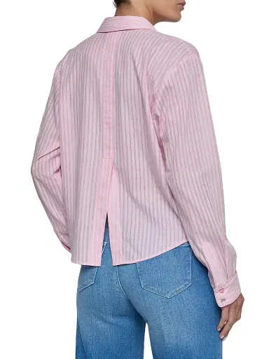 L'AGENCE Women's Cosette Striped Cotton Crop Shirt - Cameo Pink  Stripe | Thumbnail 5
