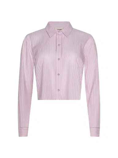 L'AGENCE Women's Cosette Striped Cotton Crop Shirt - Cameo Pink  Stripe | Thumbnail 1