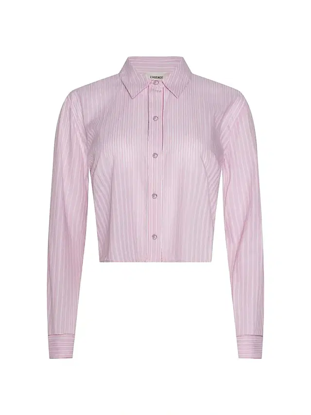 L'AGENCE Women's Cosette Striped Cotton Crop Shirt - Cameo Pink  Stripe