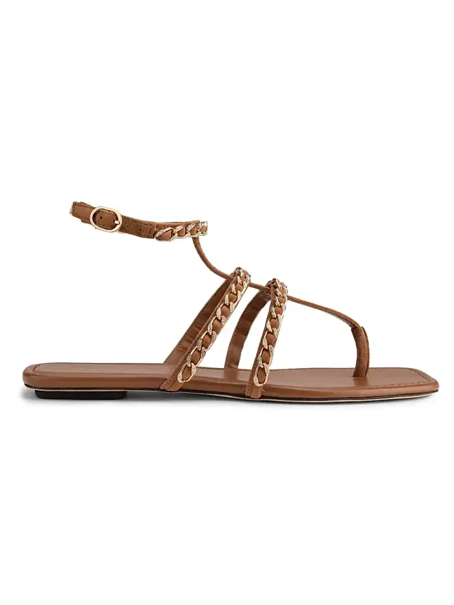 Stuart Weitzman Women's Soluxe Chain-Strap Suede Sandals - Toasted Almond