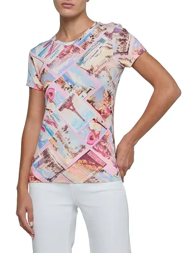 L'Agence Women's Ressi Postcard Crewneck T-Shirt - Light Pink Postcard Print - Size Small | Thumbnail 3 L'Agence Women's Ressi Postcard Crewneck T-Shirt - Light Pink Postcard Print - Size Small | Thumbnail 3