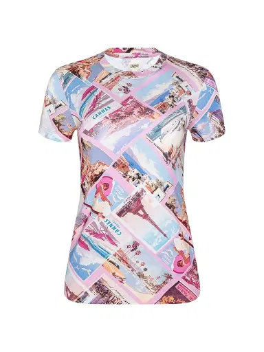 L'Agence Women's Ressi Postcard Crewneck T-Shirt - Light Pink Postcard Print - Size Small | Thumbnail 1 L'Agence Women's Ressi Postcard Crewneck T-Shirt - Light Pink Postcard Print - Size Small | Thumbnail 1