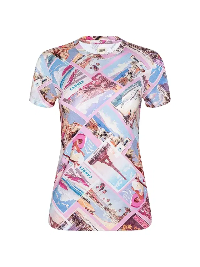 L'AGENCE Women's Ressi Postcard Crewneck T-Shirt - Light Pink Postcard Print