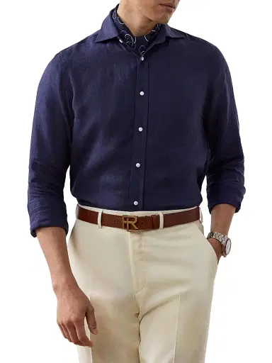 Ralph Lauren Purple Label Men's Linen Shirt - Spring Navy - Size XXL | Thumbnail 2