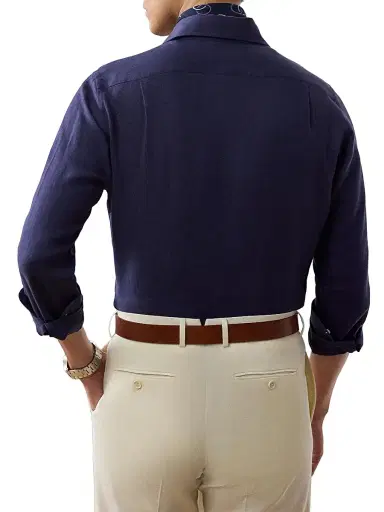 Ralph Lauren Purple Label Men's Linen Shirt - Spring Navy - Size XXL | Thumbnail 3
