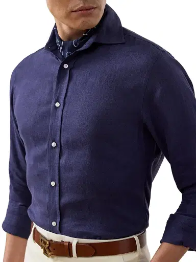 Ralph Lauren Purple Label Men's Linen Shirt - Spring Navy - Size XXL | Thumbnail 4