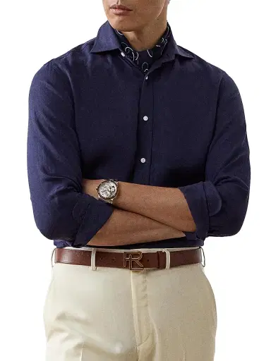 Ralph Lauren Purple Label Men's Linen Shirt - Spring Navy - Size XXL | Thumbnail 5