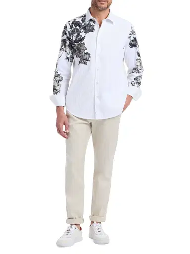 Robert Graham Men's Le Striped Floral Cotton Shirt - White - Size XL | Thumbnail 2