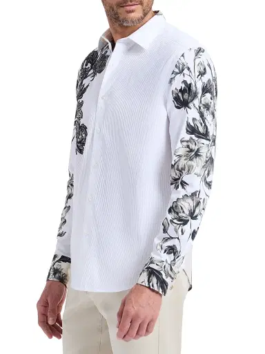 Robert Graham Men's Le Striped Floral Cotton Shirt - White - Size XL | Thumbnail 5